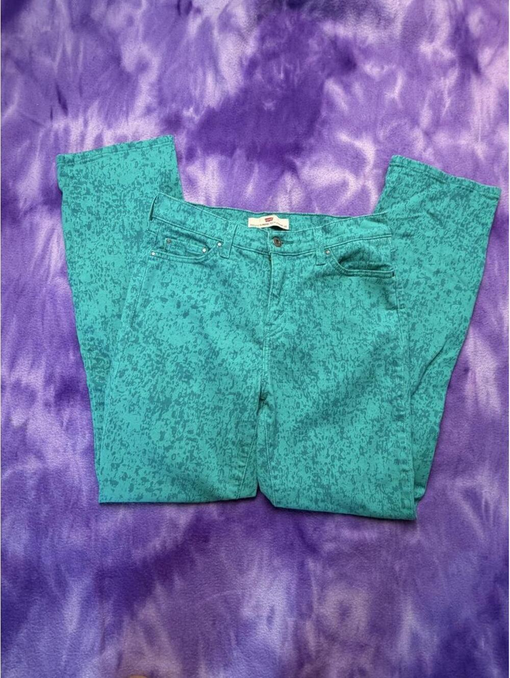 Levi’s 512 straight leg bright turquoise distress printed jeans